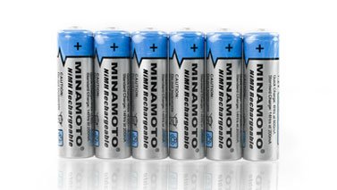 6 x 1.2V rechargeable batteries NiMH type AA